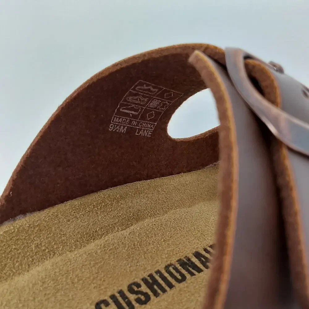 Cushionaire Lane Womens 9.5 Brown Oily Leather Footbed Slide Sandals